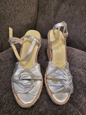 Brunomagli Metallic Silver Espadrille Wedge Sandals NWOB Made In Italy SZ 36 6M